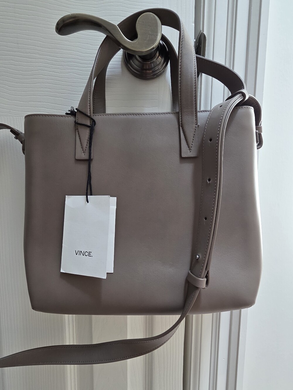 Vince Two-Tone Croc-Embossed Tote in Gray & Taupe - Picture 3 of 5